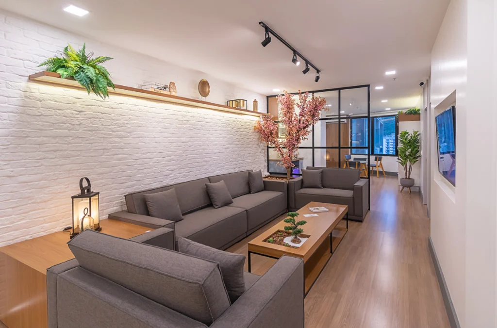 Sobre recepcao do consultorio, acessivel, moderno, confortavel, atendimento humano, acessibilidade